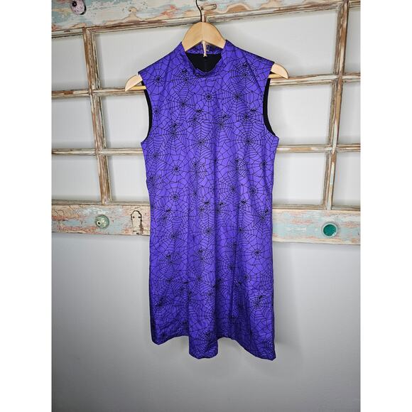 NWT Magnolia Place Purple Black Spiderweb Hallowen Mini Gogo dress size Small - Picture 1 of 13
